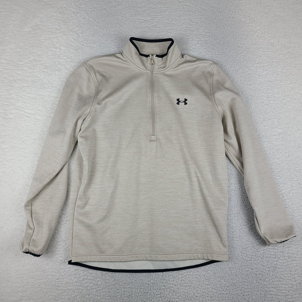 Under Armour Sweater Mens Medium Beige Loose Coldgear Fleece Sweatshirt Golf